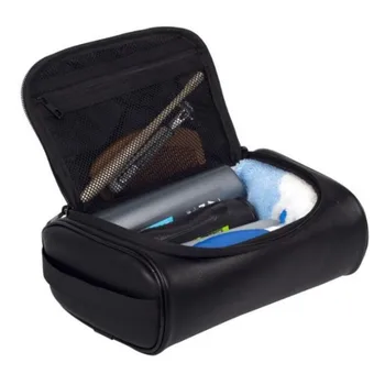 

PU Leather Black Casual Men Male Waterproof Makeup Travel Cosmetic Bag Toiletry Zipper Solid Large Capacity Wash Pouch