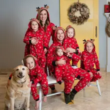 Рождественские одинаковые пижамы для всей семьи; комплект-комбинезон для взрослых, женщин, детей и малышей; одежда для сна с милым принтом оленя на молнии с объемными ушами