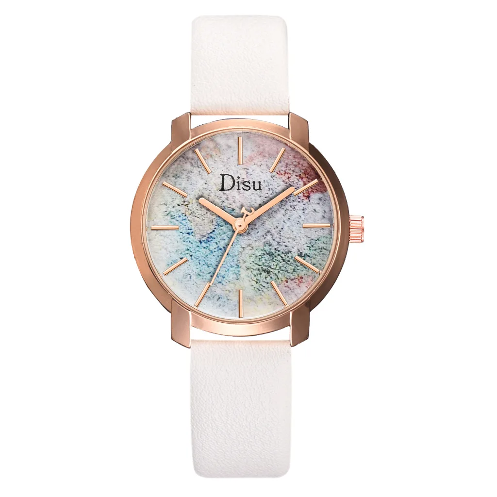 Модные женские часы минималистичный цветной циферблат студенческий браслет часы для женщин кварцевые часы на запястье с кожаным ремешком Saar браслет - Цвет: Белый