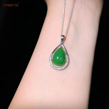 

CYNSFJA Real Certified Natural Hetian Jasper 925 Sterling Silver Fine Jewelry Amulets Green Jade Pendant High Quality Best Gifts