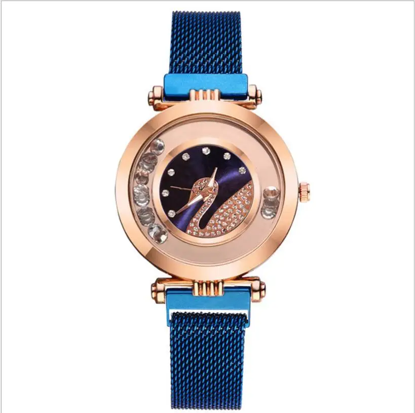

Luxury Ladies Rhinestone Starry Sky Watch Geometric Surface Women Mesh Magnet Buckle Swan Quartz Watch relojes para mujer