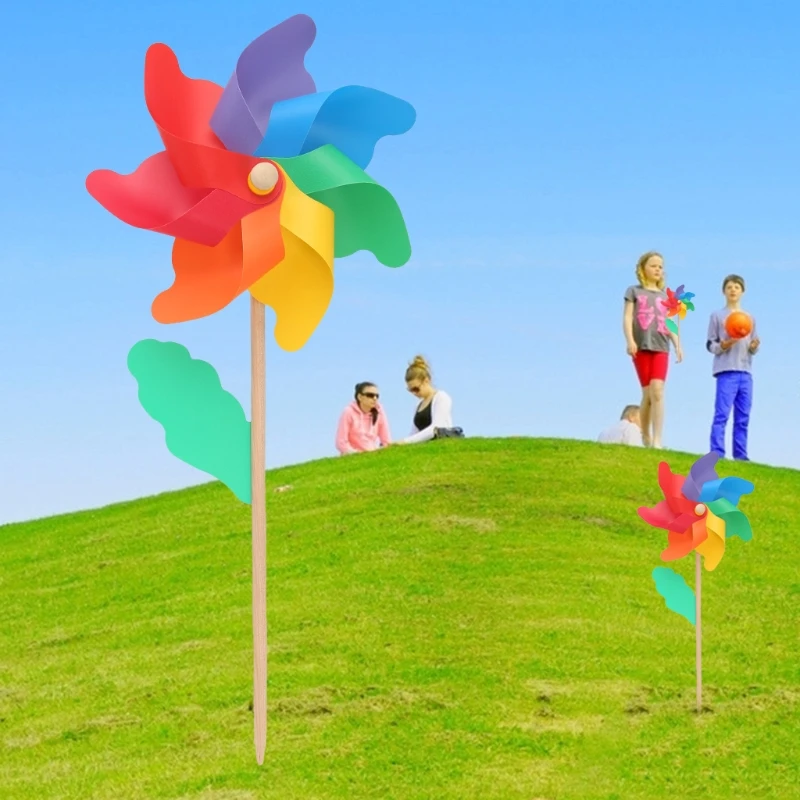 24cm Wood Garden Yard Party Windmill Windspinner Ornament Outdoor Decorations for Garden Kids Toys