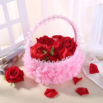 

Wedding Supplies Lace Flower Romantic Silk Cloth Wedding Flower Basket Flower Petal Basket Wedding Decorations