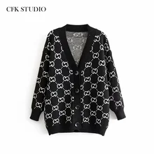 Женский брендовый кардиган, новая мода, v-образный вырез, цветочный принт, длинный рукав, элегантное вязаное пальто, женское повседневное кремовое пальто