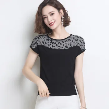 

New ladies slim slim round neck short sleeve knitted T-shirt gray
