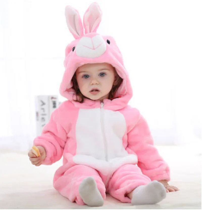 Зимние детские комбинезоны; одежда для маленьких девочек; пижамы kuguurumi; Детский комбинезон с рисунками животных; детские комбинезоны для малышей с вышитой пандой - Цвет: Rabbit