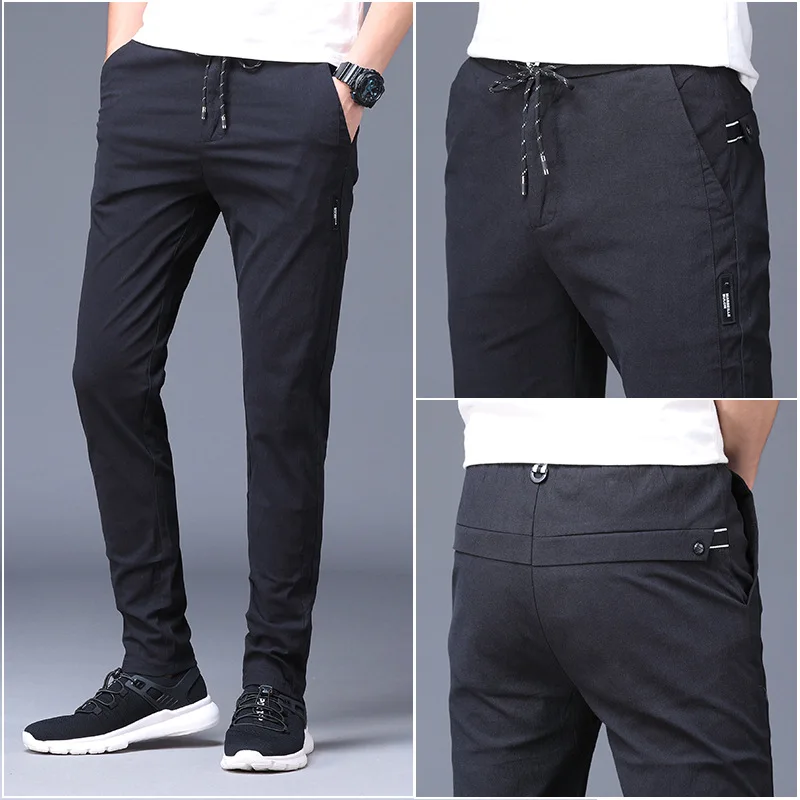 

2018 Summer New Style Thin Elasticity Casual Pants Men's Elastic Waist Youth Trousers Trend Drawstring Skinny Students Pants