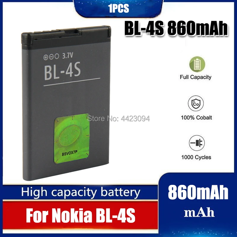 Batteria Originale Del Telefono Bl-4S 1Pc Per Nokia 2680 Slide 3600 Slide 3710 Fold 7020 7100 Supernova 7610 Supernova 860Mah