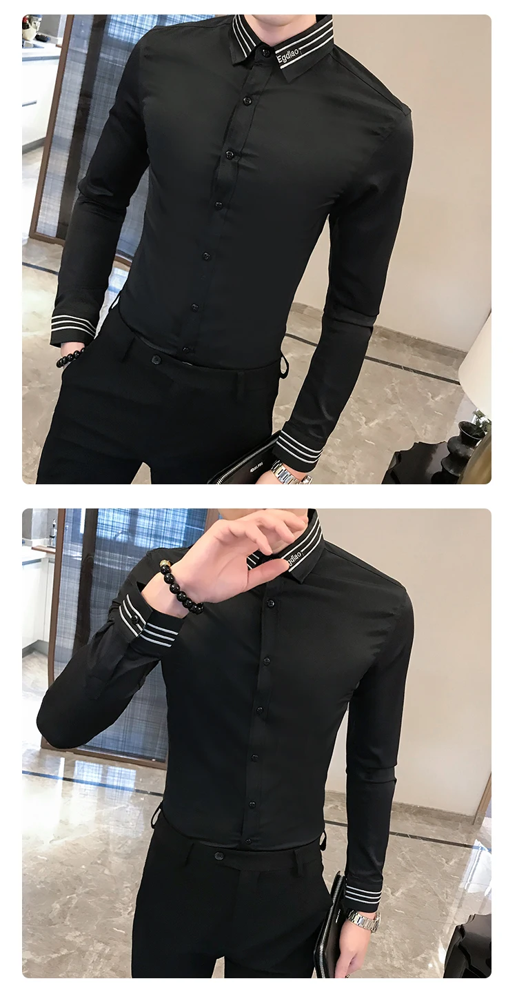 Мужские белые рубашки британские Vestido Camisa с длинными рукавами рубашки для мужчин 2019 осенние вышитые мужские ретро рубашки Бизнес Тонкий
