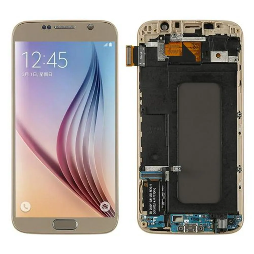 G920f lcd золотой для samsung Galaxy S6 G920 G920F ЖК-дисплей с сенсорным экраном дигитайзер Замена с рамкой для samsung S6 дисплей