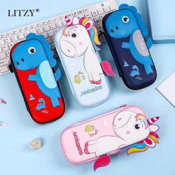 

LITZY Kawaii Embossed Pencil Case Unicorn Dinosaur 3D Pencil Pouch Student Waterproof Big Pencil Bags School Stationery Supplies