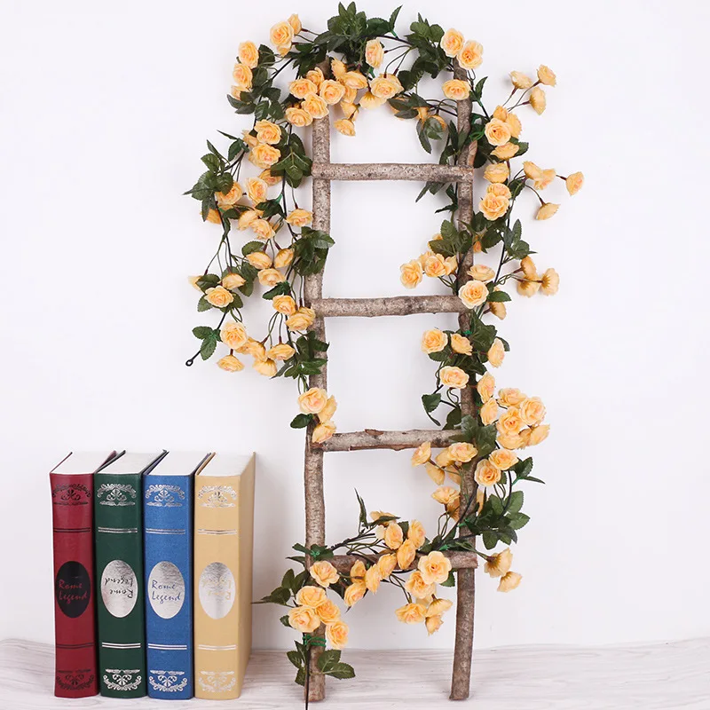 

Zerolife Artificial Rose String Flower Garland 1.8M 69 Heads Fake Floral Flower Decor Home Garden Wed Yellow Parti Decorations