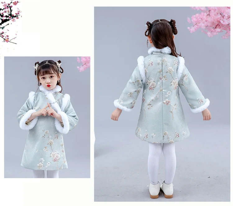 Hanfu/платье Чонсам для девочек; зимнее теплое детское платье; детское рождественское платье; одежда принцессы на год