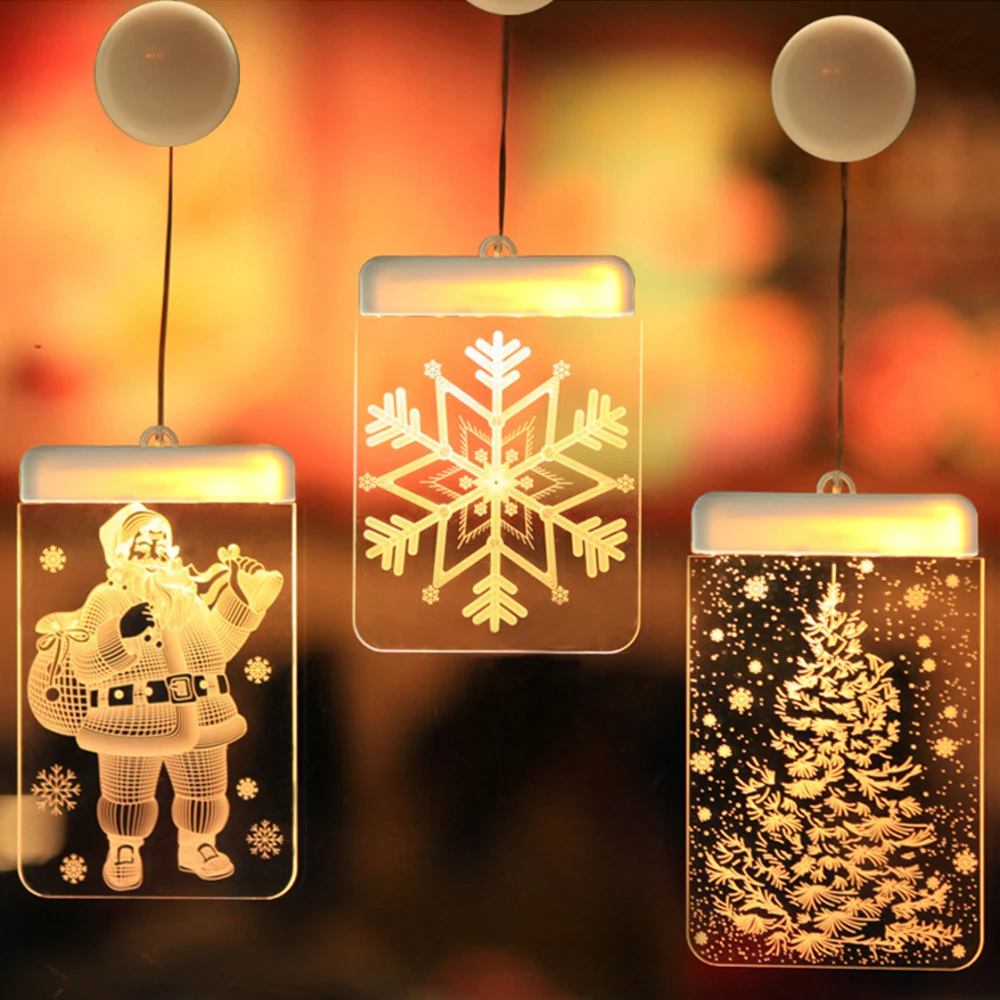 3D акриловый Рождественский струнный светильник s для праздничной комнаты, ночник Санта-Клаус, колокольчик, лось, снежинка, светодиодная вывеска, сказочный светильник, Рождественский Декор