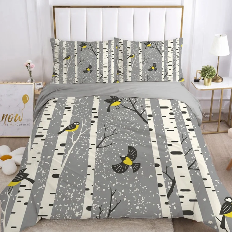 

3D Bedding Sets Luxury Duvet Cover Set Comforter Blanket Quilt Cover Birch forest 2-3Pcs/set Bedclothes Euro Double Queen King