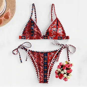 

JAYCOSIN Women's Two Piece Filled Bra Sexy Bohemian Flower Split Bathing Female Summer Lingerie Beachwear Polyester Bra 19Nov26
