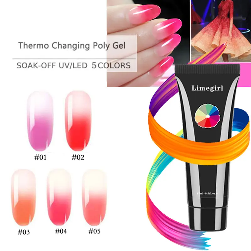 

15g Thermal temperature color Poly Gel Varnish Builder gel Nail Art Gel Nail Polish Lacquer Color Changing UV Lak nail primer
