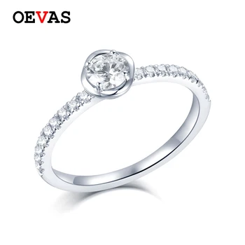 

OEVAS 925 Sterling Silver Wedding rings for women Sparking 1 Row Zircon Enagement Party jewelry Gift Top quality Birde band Ring