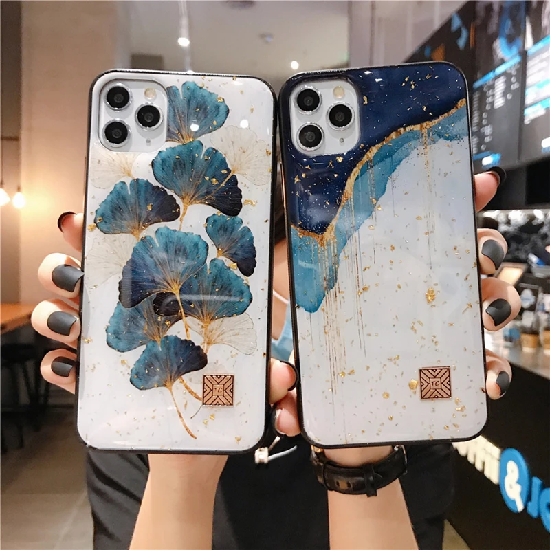 Телефонные чехлы из золотой фольги для iPhone 11Pro Max X XR Xs шикарный мраморный