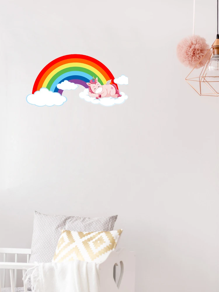 Виниловые наклейки на стену Rainbow & Unicorn Sleeping on Cloud украшение для комнаты детей