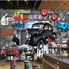 На заказ Большая фреска Ретро Европейский 3D кирпичная стена автомобиля граффити Обои для рабочего стола