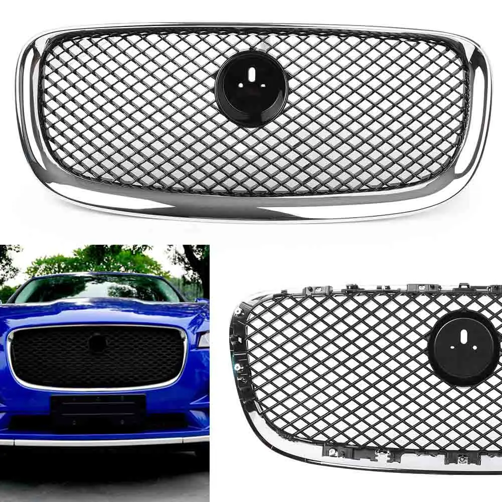 For 2016 2017 2018 2019 Jaguar F-PACE Car Front Upper Vent Grille Gloss Black Mesh Radiator Grill With Red Logo