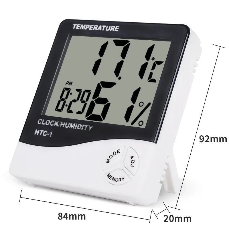 HTC-1 Digital LCD Hygrometer Thermometer Indoor Room Desktop Wall Mounted Temperature  Humidity Meter Gauge with Alarm Clock - AliExpress