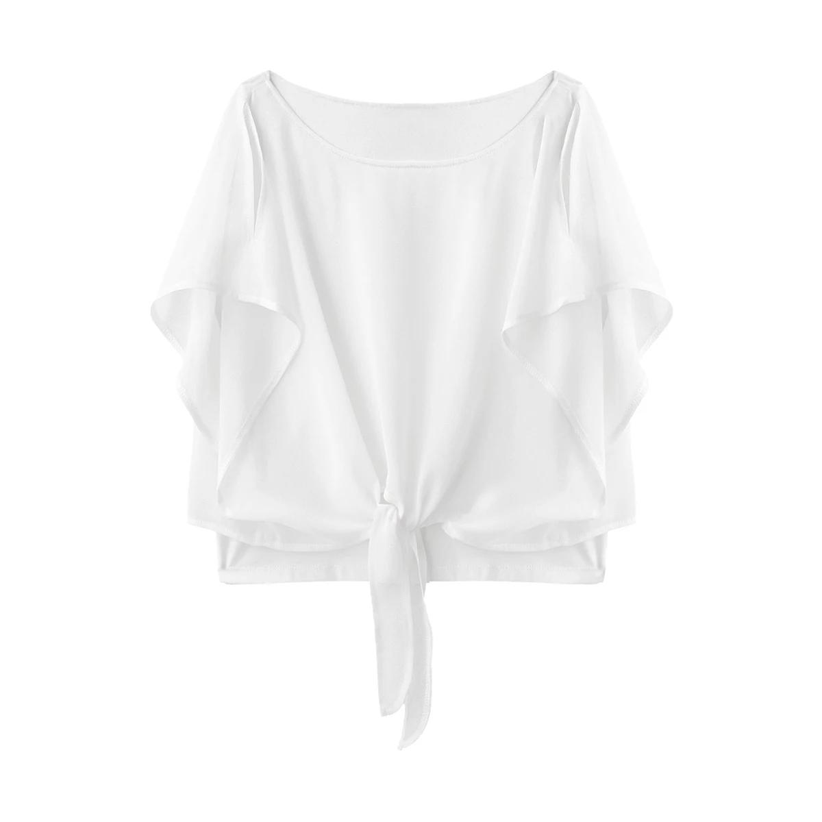 

4-16 Years Girls T-shirt Fashion Teenager Kids Tops White Butterfly Sleeves Lace-up Chiffon Top Children T-shirts Girls Clothes