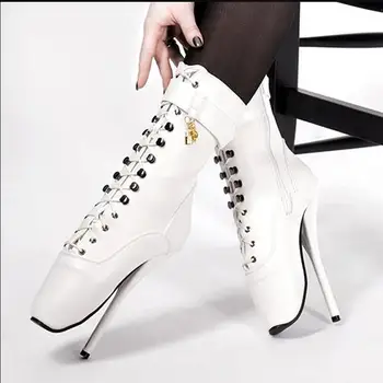 

18cm Sky-High Heels Boots Women Sexy Fetish Goth Ankle Ballet Boots Spike Heel Pointed Toes Unisex Show Boots Party Shoes Woman
