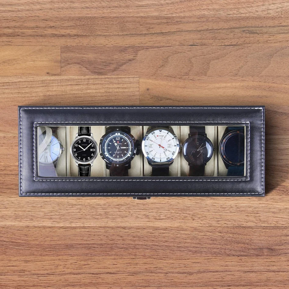 Watch Box Leather 3/6/10/12 Grids For Bracelet Watches Jewelry Display