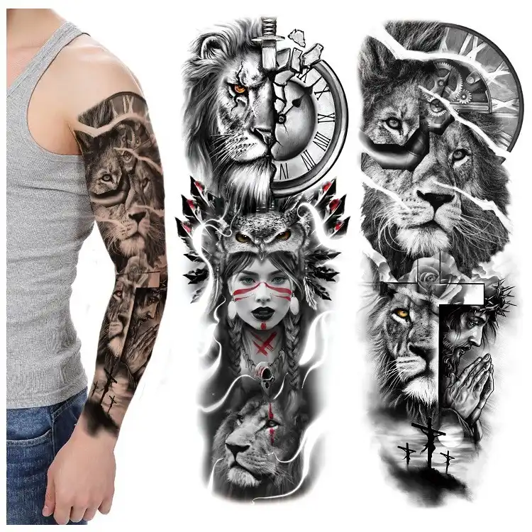 Volle Tattoo Arm Grosse Muster Wasser Transfer Druck Tier Lion Europaischen Und Amerikanischen Stil Fashion Simulation Tattoo Temporary Tattoos Aliexpress