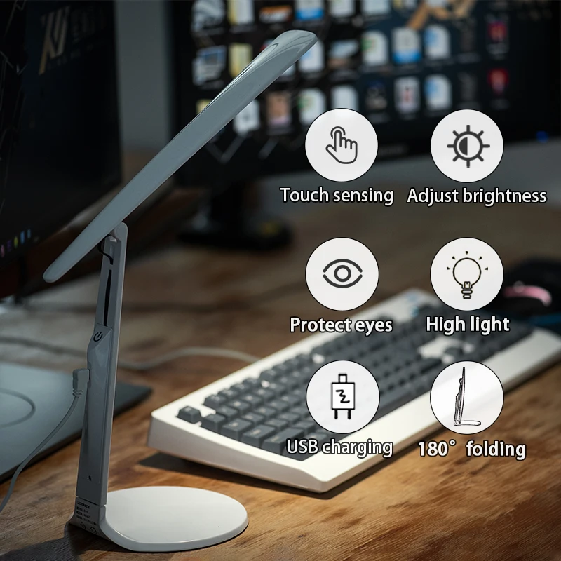 Простой Mac стиль Настольный светильник светодиодный Регулируемая яркость перезаряжаемая настольная лампа ультратонкая Складная Настольная лампа для чтения