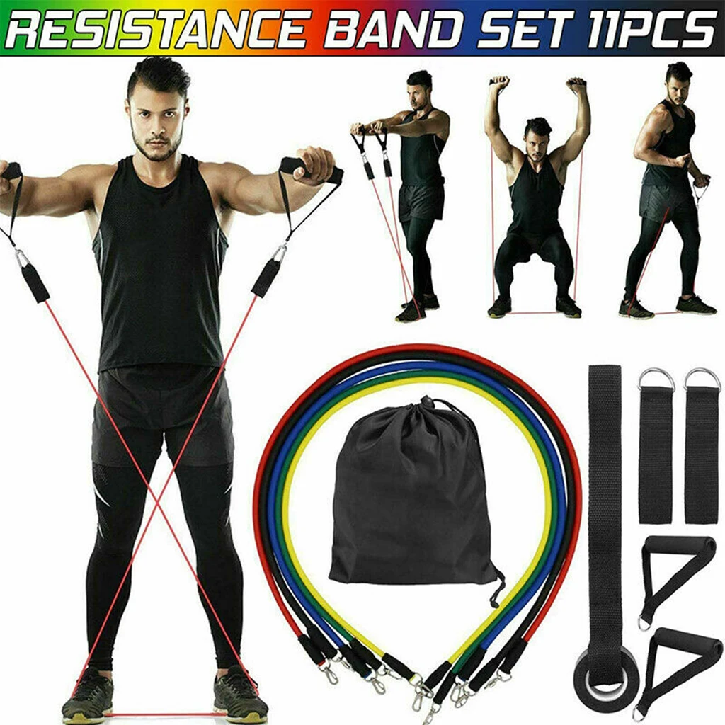 11 Pcs Resistance Bands Workout Fitness Exercise Tube Straps Cushioned Handles