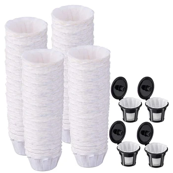 

Paper Filters for Reusable K Cups,500 PCS Disposable Paper Coffee Filters with 4x Reusable K Cups for Keurig 1.0 and 2.0