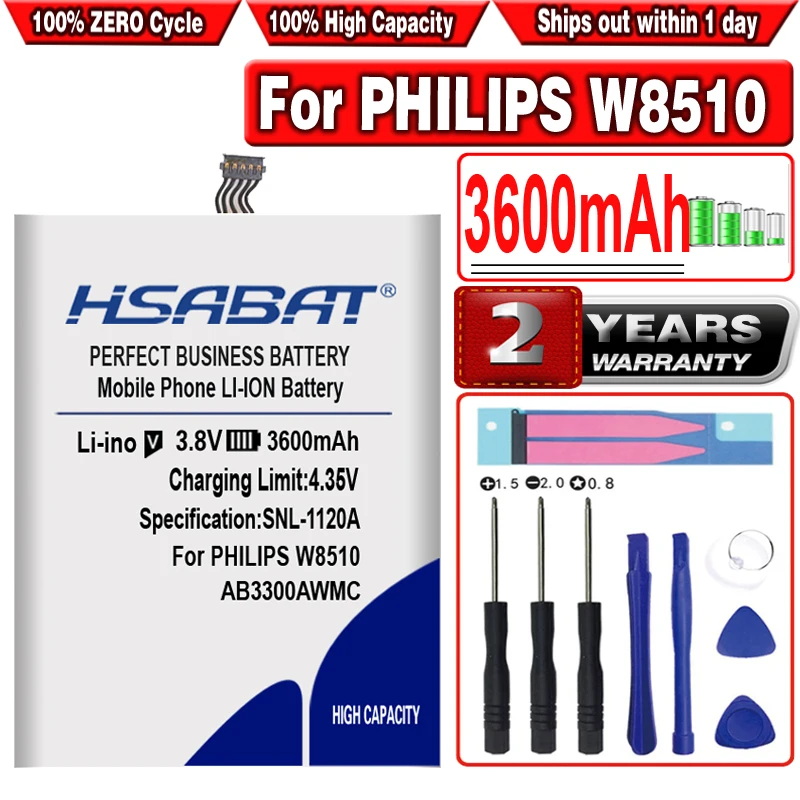 Аккумулятор HSABAT AB3300AWMC на 3600 мАч для PHILIPS W8510 Xenium аккумулятор B | Мобильные телефоны