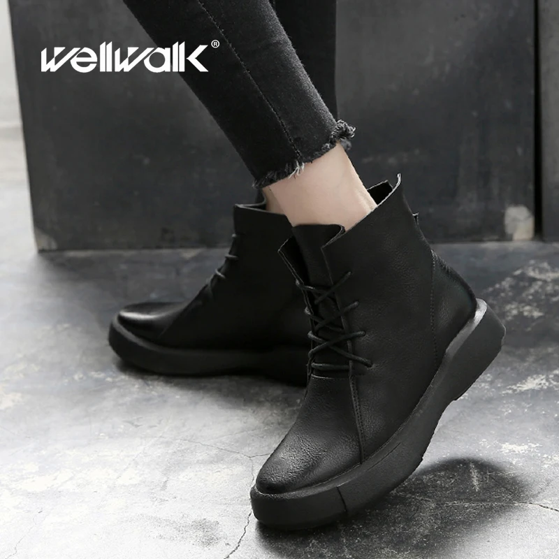 

Women Boots Short Ankle Mid Bootees Fashion Casual Retro Vintage Round Toe Nonslip Lace Up Plain Solid Motorcycle PU Leather 4 6