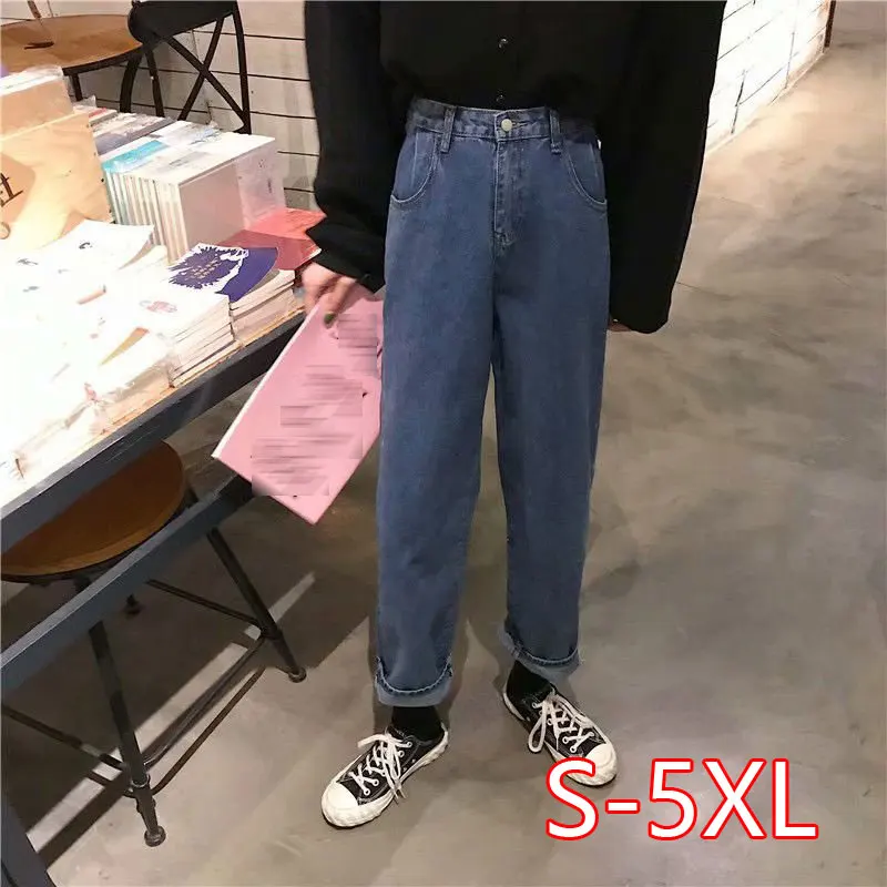 Плюс размер 5XL Джинсы бойфренда женские осенние повседневные джинсовые штаны Корейская уличная одежда женские винтажные брюки длиной до щиколотки прямые брюки