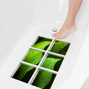 

Funlife® 15x15cm*6pcs Green Leaves Bathtub Sticker Waterproof Anti-slip PVC Backsplash Tiles for Bathroom Decor