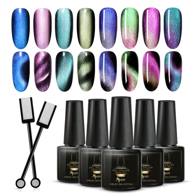 Mtssii 6ml Cat Eye Gel Nail Polish Set with Magnetic Board Soak Off Art Magnicure UV Varnis | Красота и здоровье