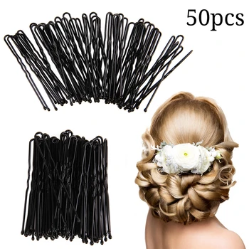 Günstige 50 Stücke 6CM Winkte U Shaped Haarnadel Haar Clips Pins Metall Bobby Pin Haarspange Frauen Haar Styling Werkzeug Zubehör Geflochtene Haar Salon