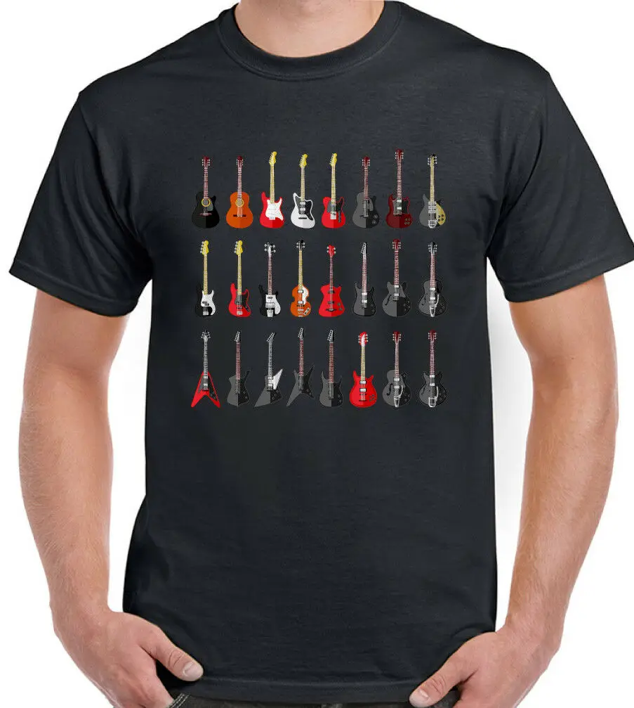 Guitar T-Shirt Collection Mens Music Electric Acoustic Bass Band Player Hero Funny T Shirt Men Cool Tops Streetwear Plus Size | Мужская