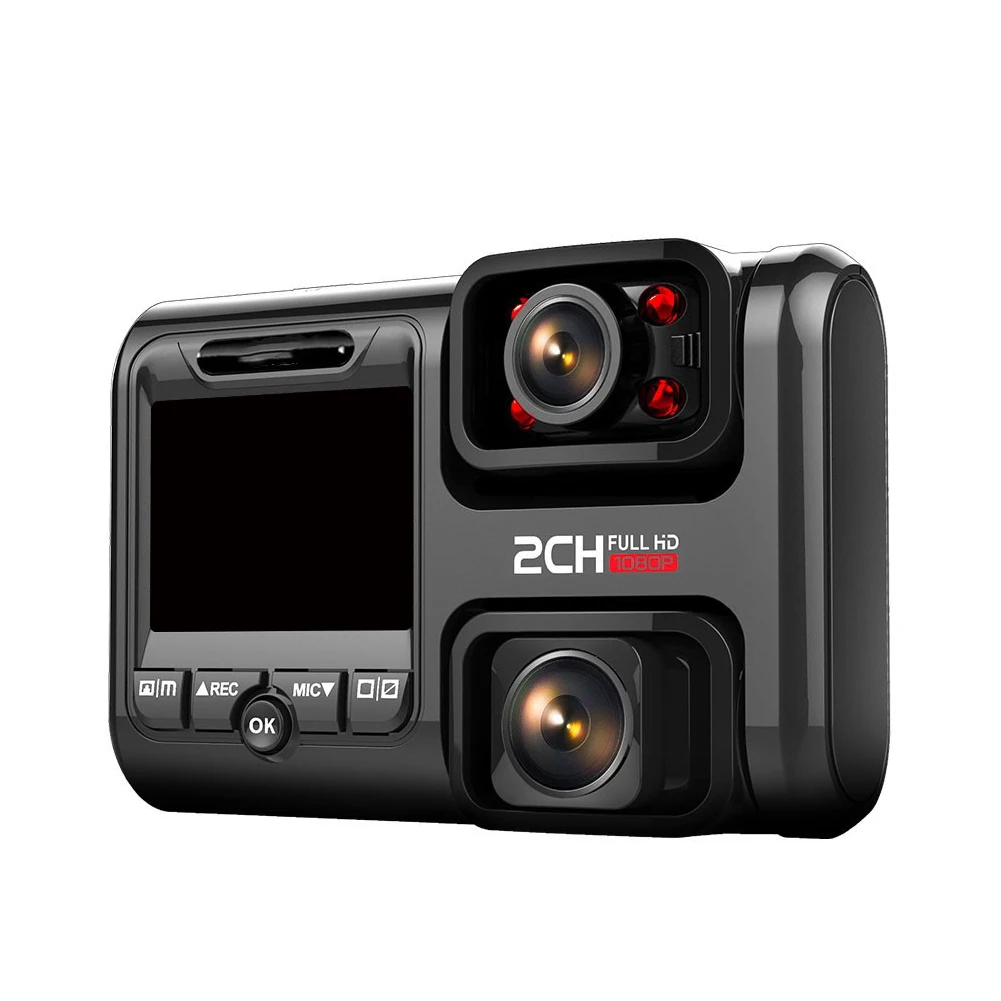  Inside Outside Dual Lens Parking Plastic Mini Video Night Vision Recorder Black Car DVR Dash Camera