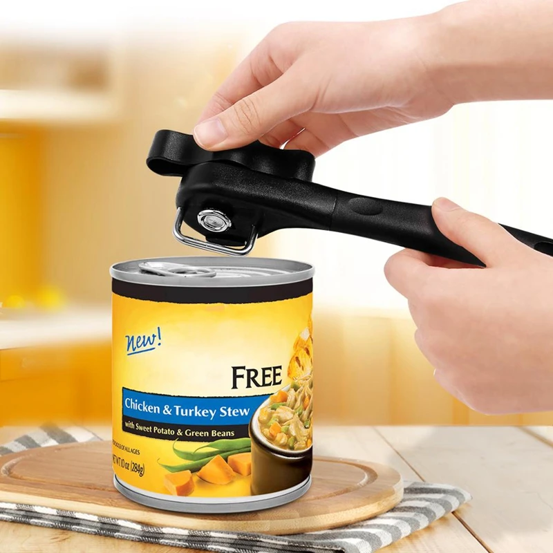 Manual Tin Can Opener Safe Cut Lid Smooth Edge Side Stainless Steel
