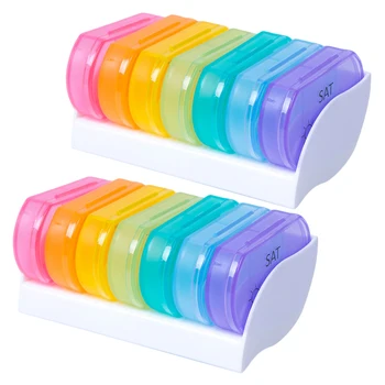 

2pcs Pill Box Organiser 7 Days Weekly Pill Box Dispensing Colorful Pill Boxes Mini Medicine Pill Tablet Storage Sub-box Supplies