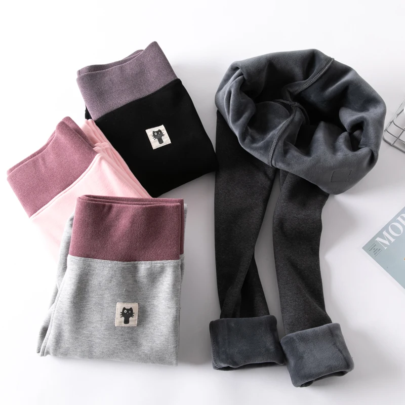 AOSHENG Women Cotton leggings 2020 Autumn Winter High Waist Solid Color Thick Velvet Pants Women Plus size Warm Casual Leggi