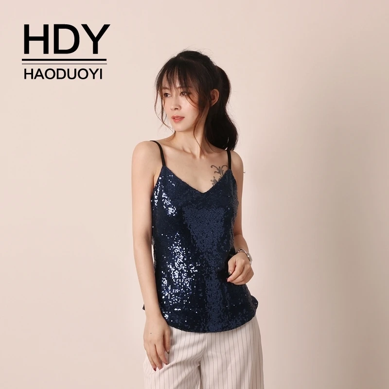 HDY Haoduoyi Новое модное сексуальное платье с v-образным вырезом, расшитое пайетками и бусинами на спине, жилет на бретельках, платье, маленький жилет на бретельках