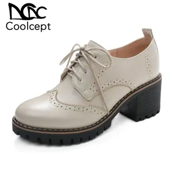 

Coolcept Women Fashion Pumps Shoes New Design Cross Strap Shoes Women Round Toe Platform Heels Footwear Size 31-43