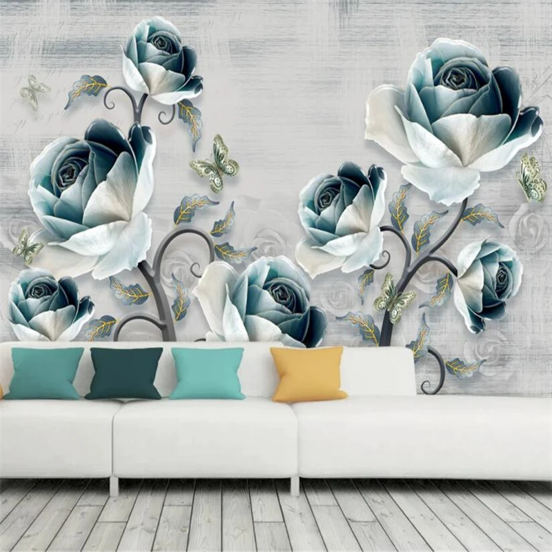 

beibehang Custom Photo Wallpaper 3D Embossed Rose Flower Wall Painting Mural Living Room TV Background 3D wall paper Home Decor