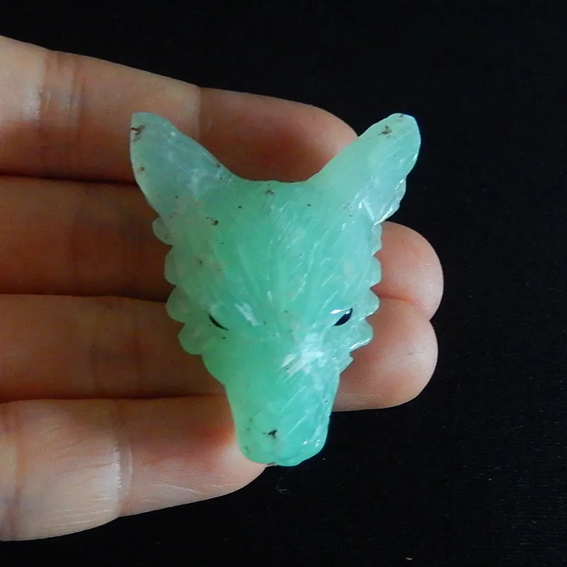 Резные Природные Chrysoprase голова Волка полудрагоценные камни, ювелирные аксессуары кулон, 46x35x15 мм, 22,7 г