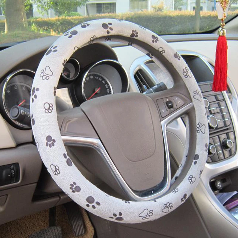 

Car Vehicle Steering Wheel Cover Non-slip 38cm Washable Soft Grey Paw Decoration